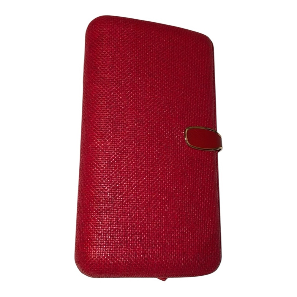 Banana Republic Red Hard Shell Clutch Evening Bag Gold Tone Closure - Picture 4 of 10